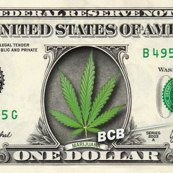 MARIJUANA LEAF on a REAL Dollar Bill Cannabis Cash Money Collectible Bank Note