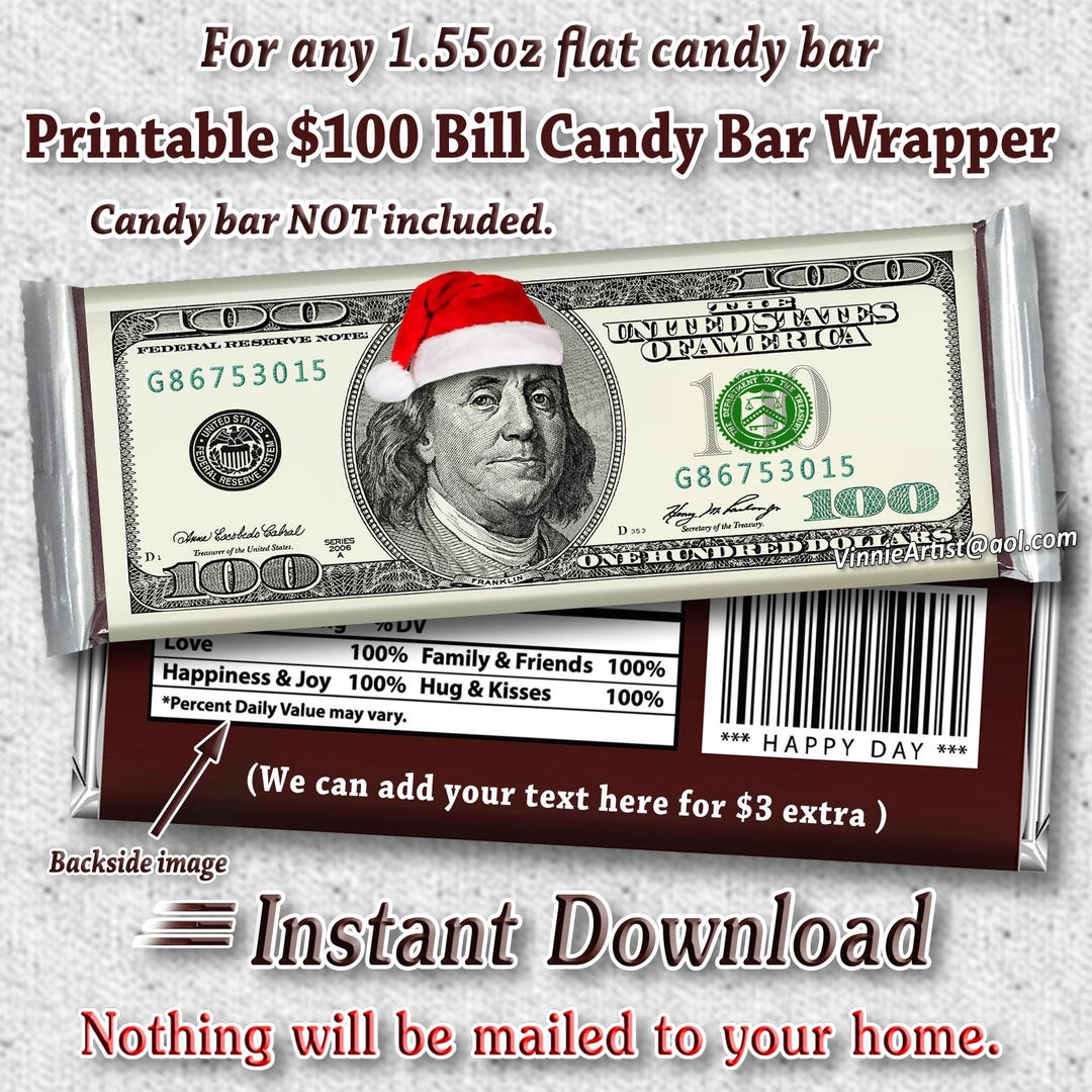 PRINTABLE Money Candy Bar Wrappers Chocolate Instant Download Cash ...