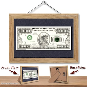 FRAMED One Million Dollar Bill - 5&quot; x 7&quot; Millionaire Business Success Inspiration Motivational New Business Gifts Wood Frame Vision Board