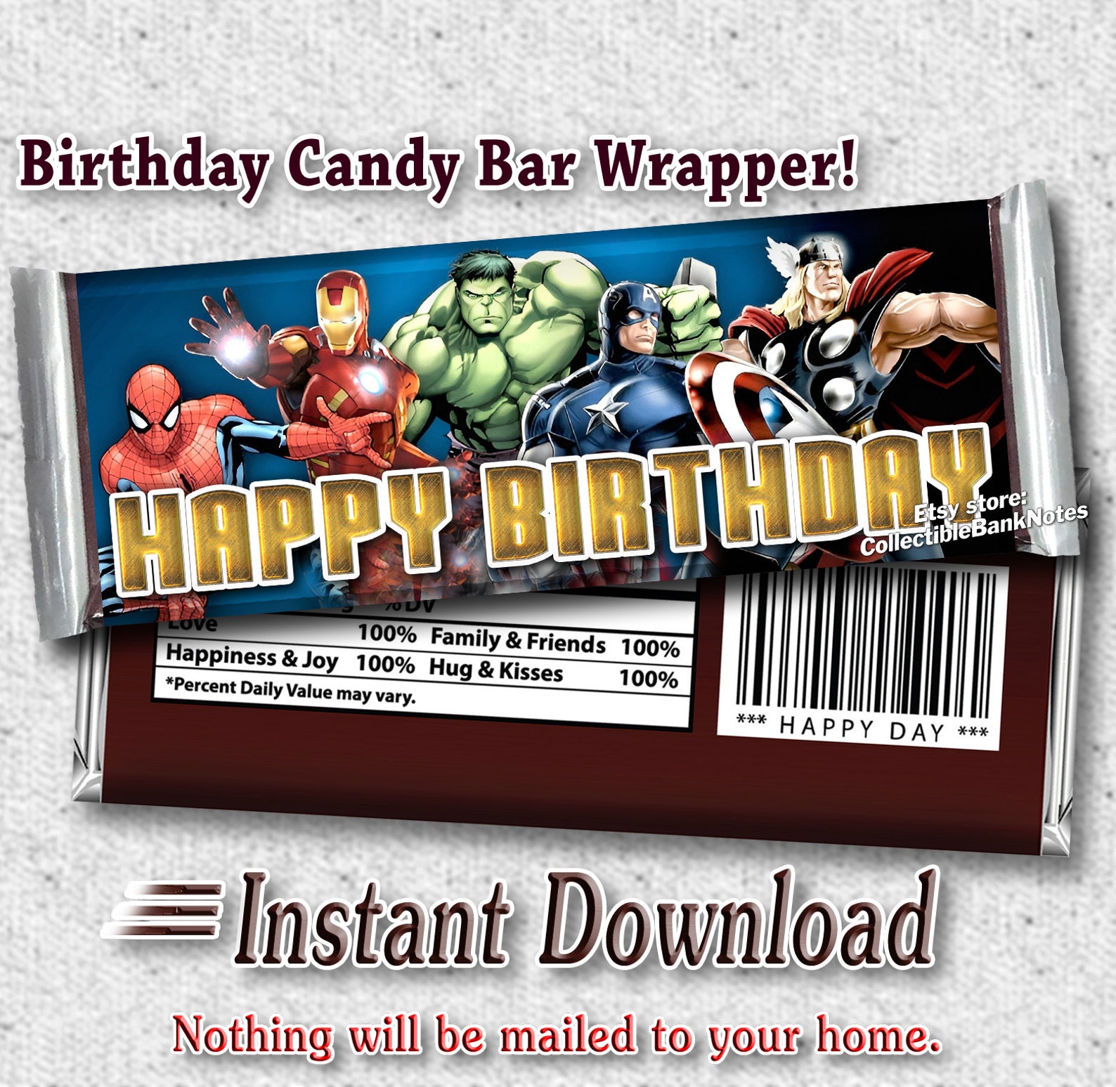 PRINTABLE Hershey's Happy BIRTHDAY Candy Bar Wrappers | Etsy