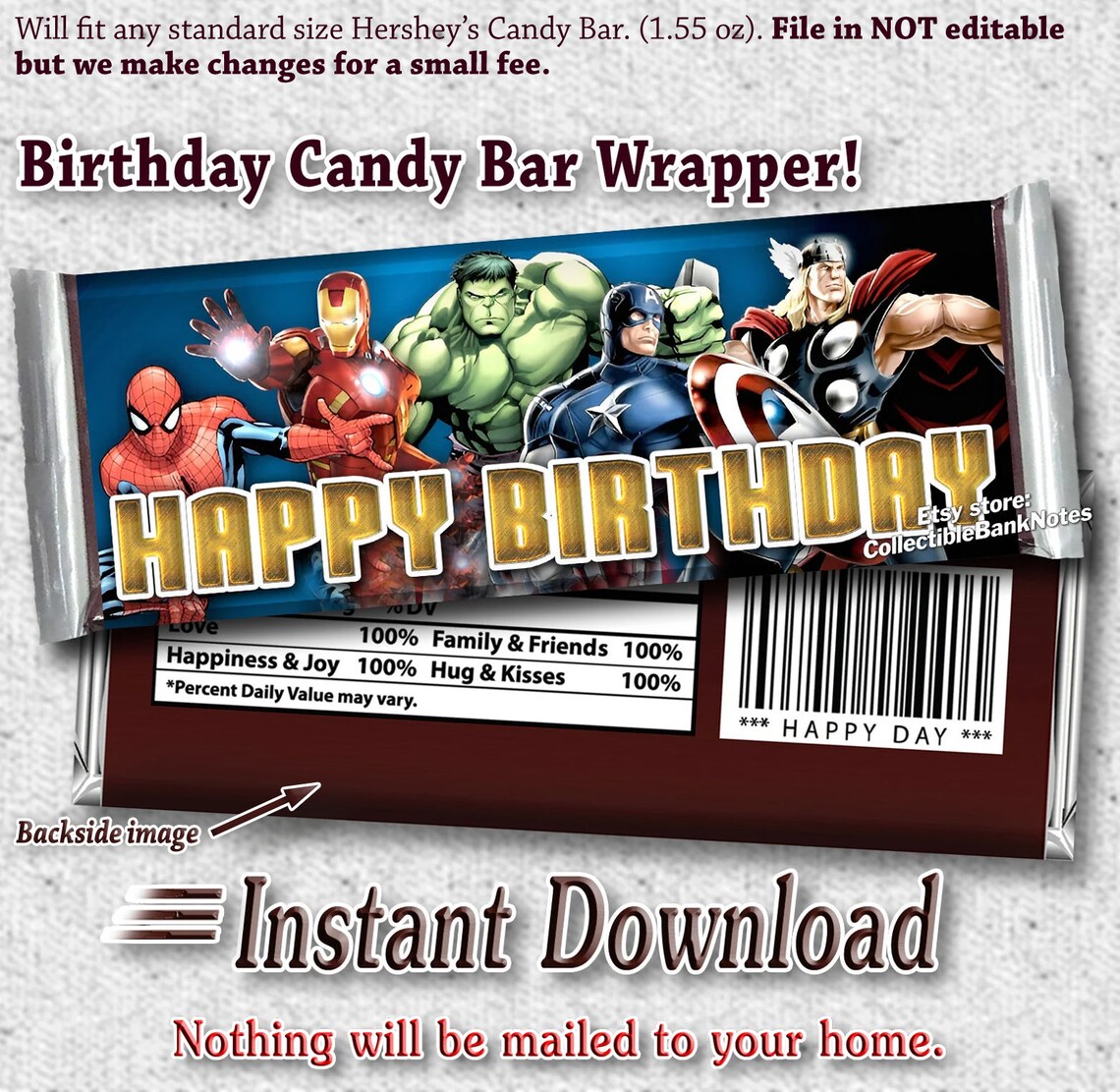 PRINTABLE Hershey's Happy BIRTHDAY Candy Bar Wrappers - Etsy