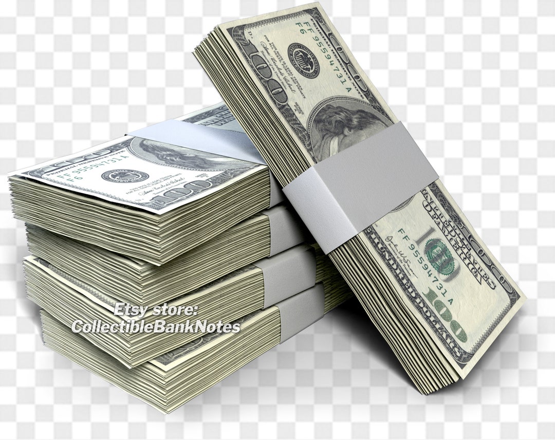 PICTURE for SALE Banded Money Stack of 5 Stacks Hundred Dollar Bills