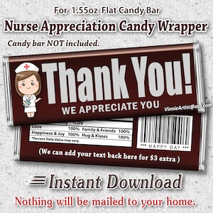 PRINTABLE Thank you Nurse Doctor Medical Candy Bar Wrappers Chocolate Instant Download Artwork Gift Idea