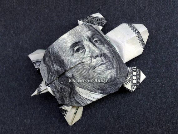 Turtle Money Origami Dollar Bill Animal Reptile Cash Sculptors Bank Note Handmade