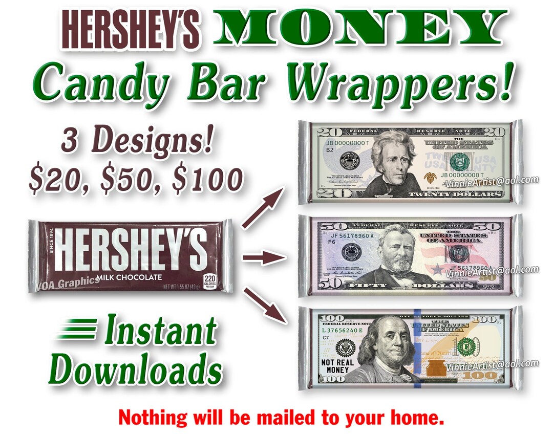 3x PRINTABLE Hersheys Candy Bar Wrapper Money Chocolate Etsy