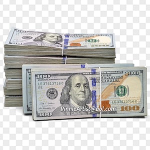 PICTURE for SALE: Banded Money Stack of Hundred Dollar Bills 100 PNG Graphic Transparent Digital Download File Photoshop Artwork