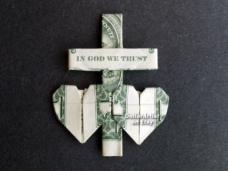 CROSS and HEART In God We Trust Money Origami Art Dollar Bill Etsy