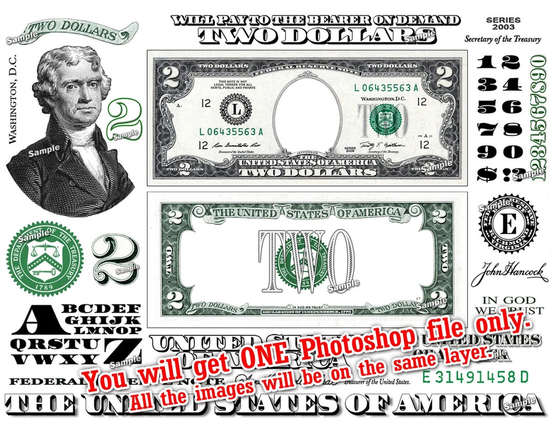 Two Dollar Bill Design Images Photoshop Transparent File PNG Graphics ...