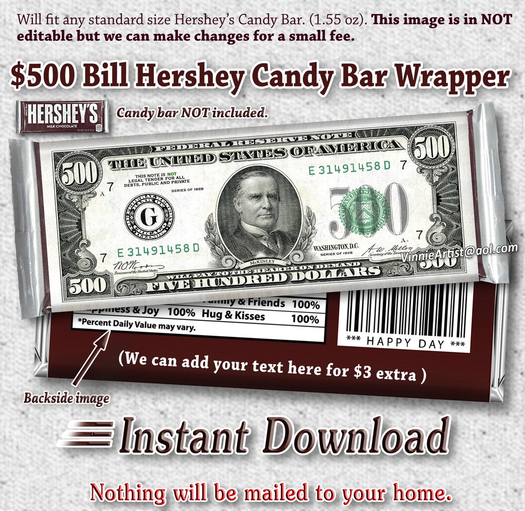 PRINTABLE Hersheys Candy Bar Wrapper Money Candy Bar Wrappers - Etsy Canada