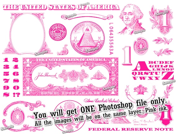One Dollar Bill Design Images PINK COLOR Photoshop Transparent File PNG  Graphics Vignette 1 Cash Currency Money Designs -  Canada