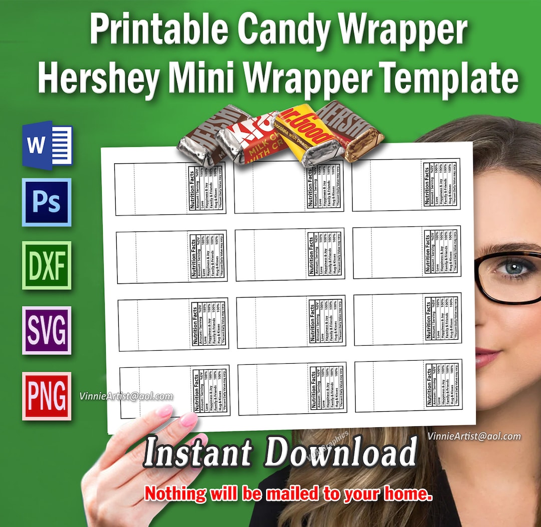 Mini Chocolate Wrapper Template Mini Candy Wrapper Template Etsy