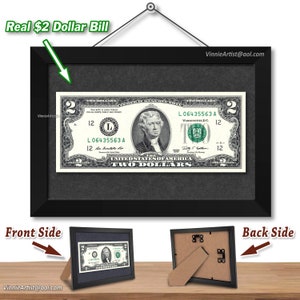 Framed Real Two Dollar Bill Business Success Motivational Inspiration Gift