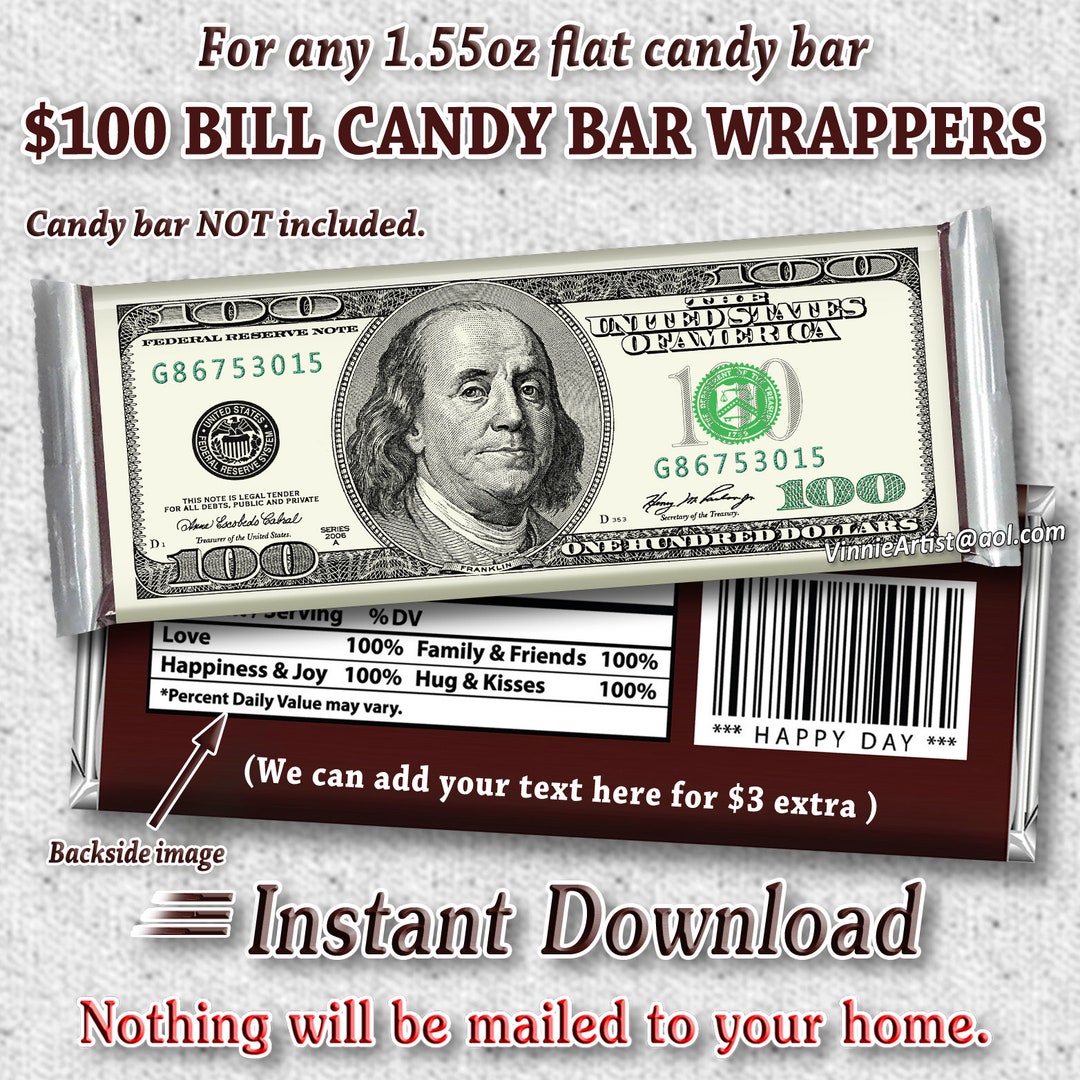 PRINTABLE Money Candy Bar Wrappers Chocolate Instant Download - Etsy