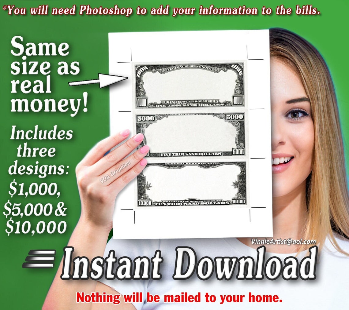 Printable Money Sheets With Cut Marks 3-per-page Cash Dollar - Etsy