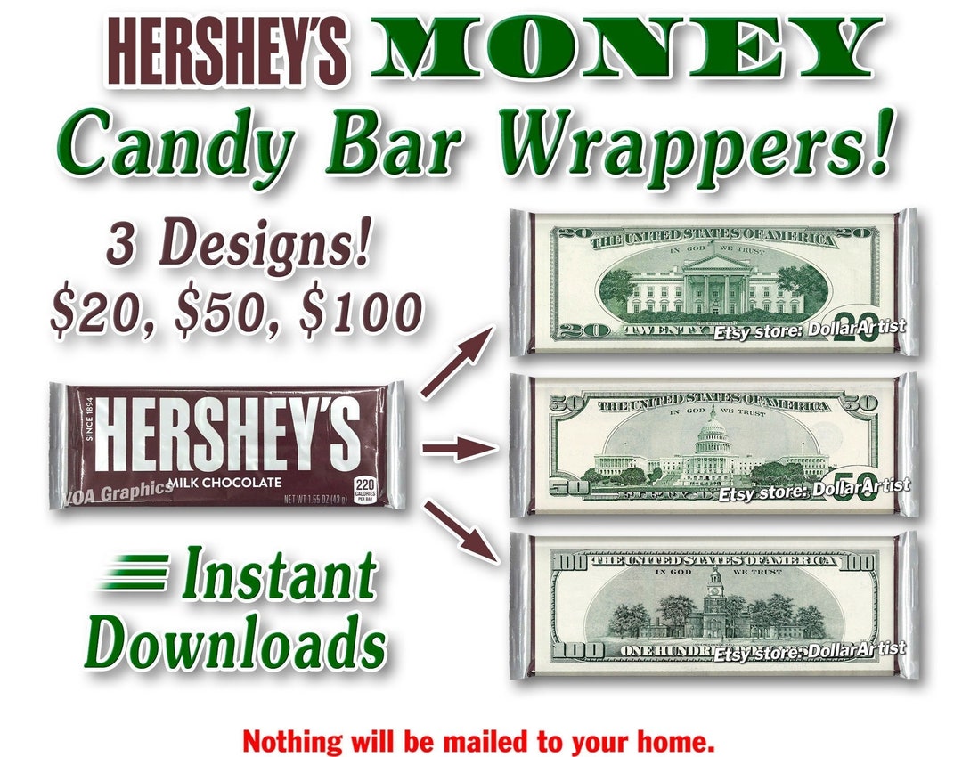 3x PRINTABLE Money Candy Bar Wrappers Chocolate Instant - Etsy