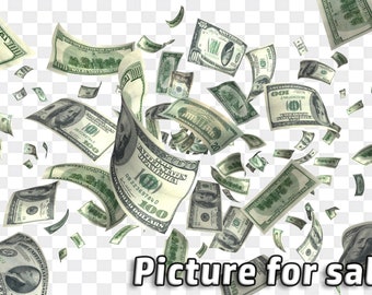 PICTURE for SALE Falling Hundred Dollar Bills 100 Floating PNG Graphic Transparent Digital Download Photoshop Artwork Raining Money