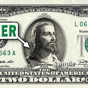 JESUS Christ on Real 2.00 Bill Money - Color Custom Dollar Bill Art
