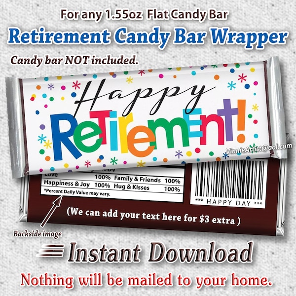 PRINTABLE Happy Retirement Candy Bar Wrappers Chocolate Instant Download Artwork Gift Idea