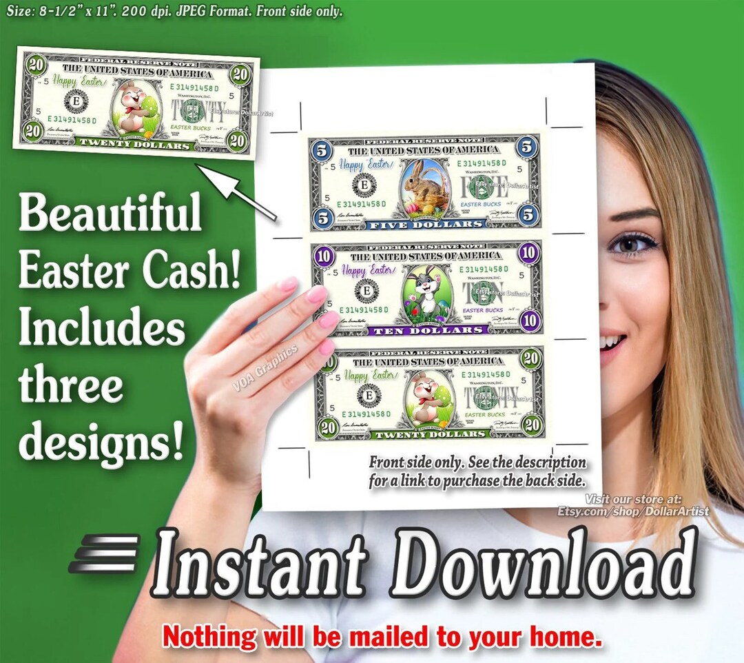 Printable EASTER Cash FULL SIZE Money Sheets With Cut Marks 3-per-page ...