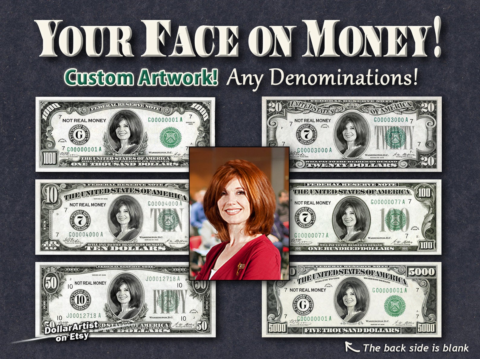 REAL $2 Dollar with Your FACE & NAME Picture Custom Personalized Cash Money Bill 