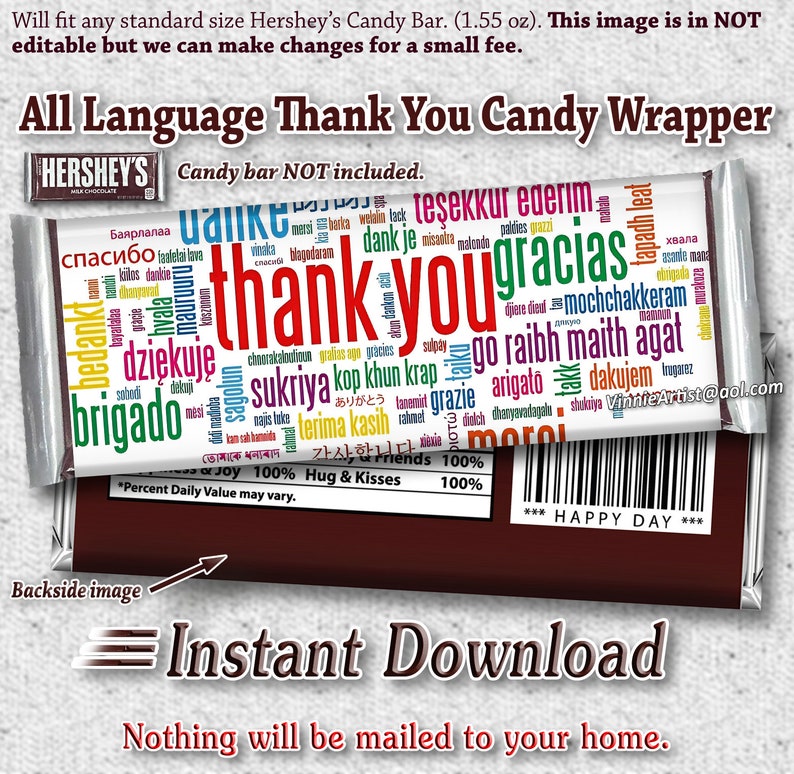 PRINTABLE Hershey's Thank You Candy Bar Wrappers All - Etsy