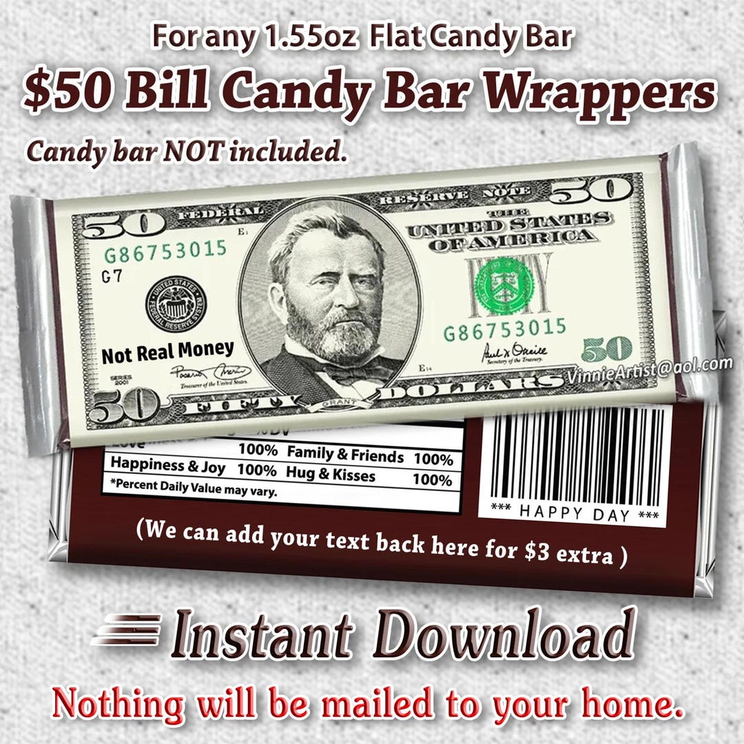 PRINTABLE Money Candy Bar Wrappers Chocolate Instant Download Cash ...