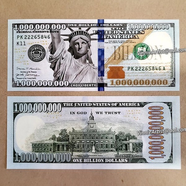 BILLION Dollar Bill FAKE MONEY Novelty Play Cash 1B Collectible Lady Liberty