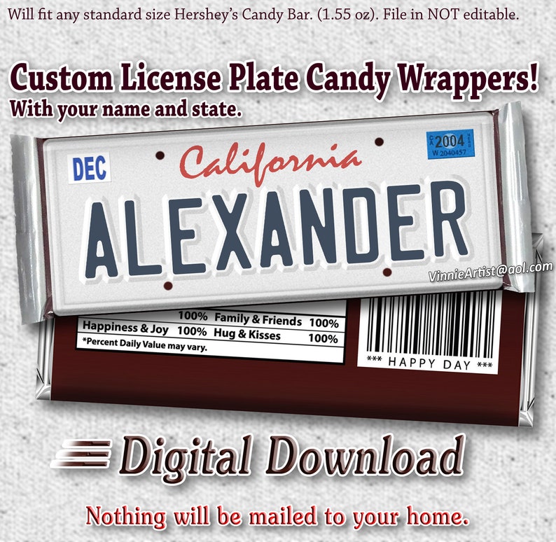 PRINTABLE Hershey's Candy Bar Custom License Plate Etsy