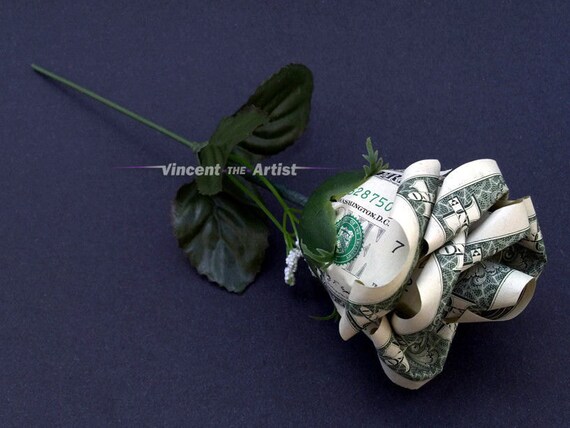 Flower Rose With Stem Money Origami Art Dollar Bill Cash Sculptors Bank Note Handmade Dinero