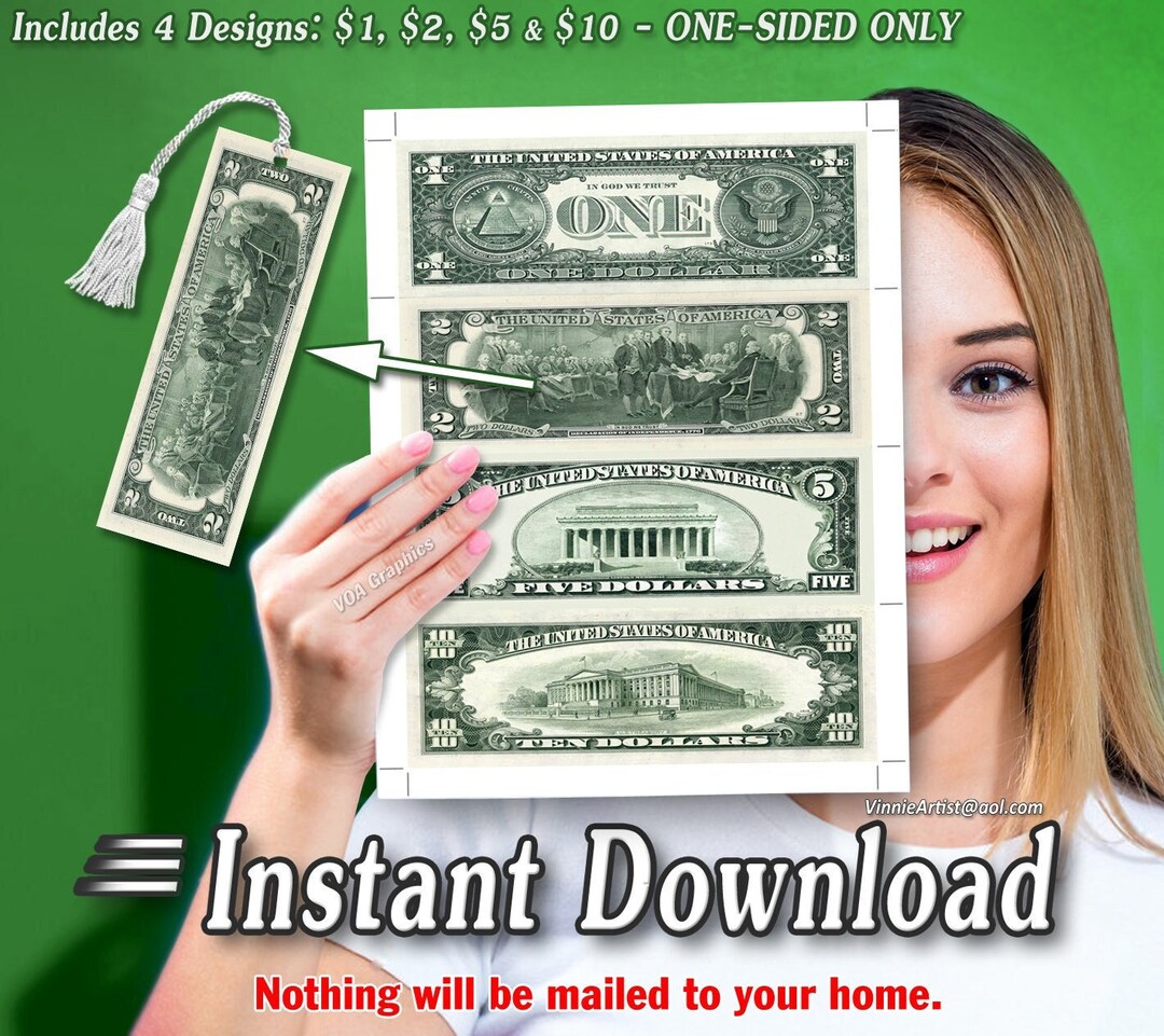 Printable BOOKMARKERS With Money Background Images Cut Marks 1 2 5 10 Printable BOOKMARKERS With Money Background Images Cut Marks 1 2 5 10