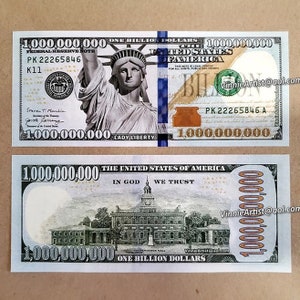 Billet d'un milliard de dollars FAUX ARGENT - Nouveauté Play Cash 1B à collectionner Lady Liberty Statue de la Liberté