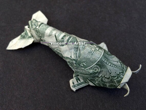 Koi Fish Money Origami Art Dollar Bill Animal Sea Creature Cash Sculptors Bank Note Handmade - 