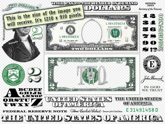 Two Dollar Bill Design Images Photoshop Transparent File PNG - Etsy