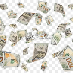 PICTURE for SALE Falling Hundred Dollar Bills 100 Floating PNG Graphic Transparent Digital Download File Photoshop Artwork Raining Money