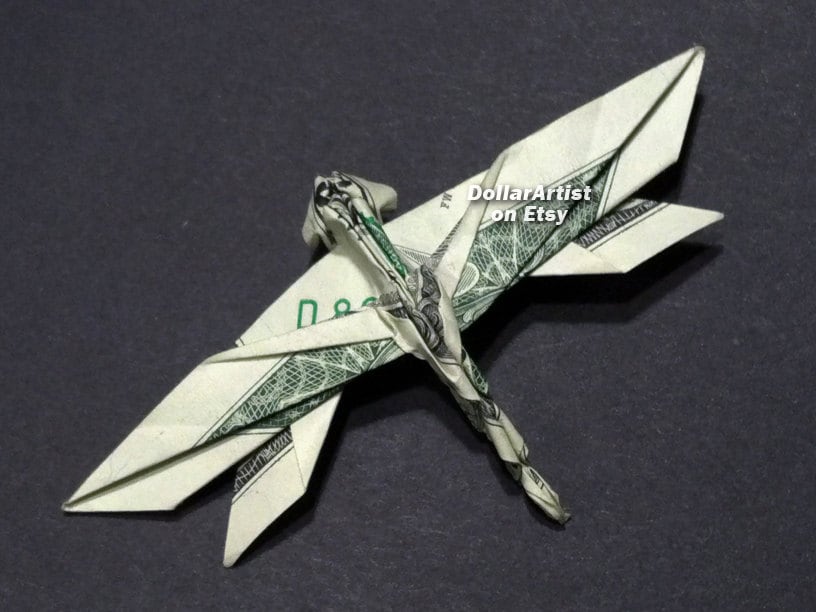 DRAGONFLY Money Origami Art Dollar Bill Animal Cash Insect Etsy
