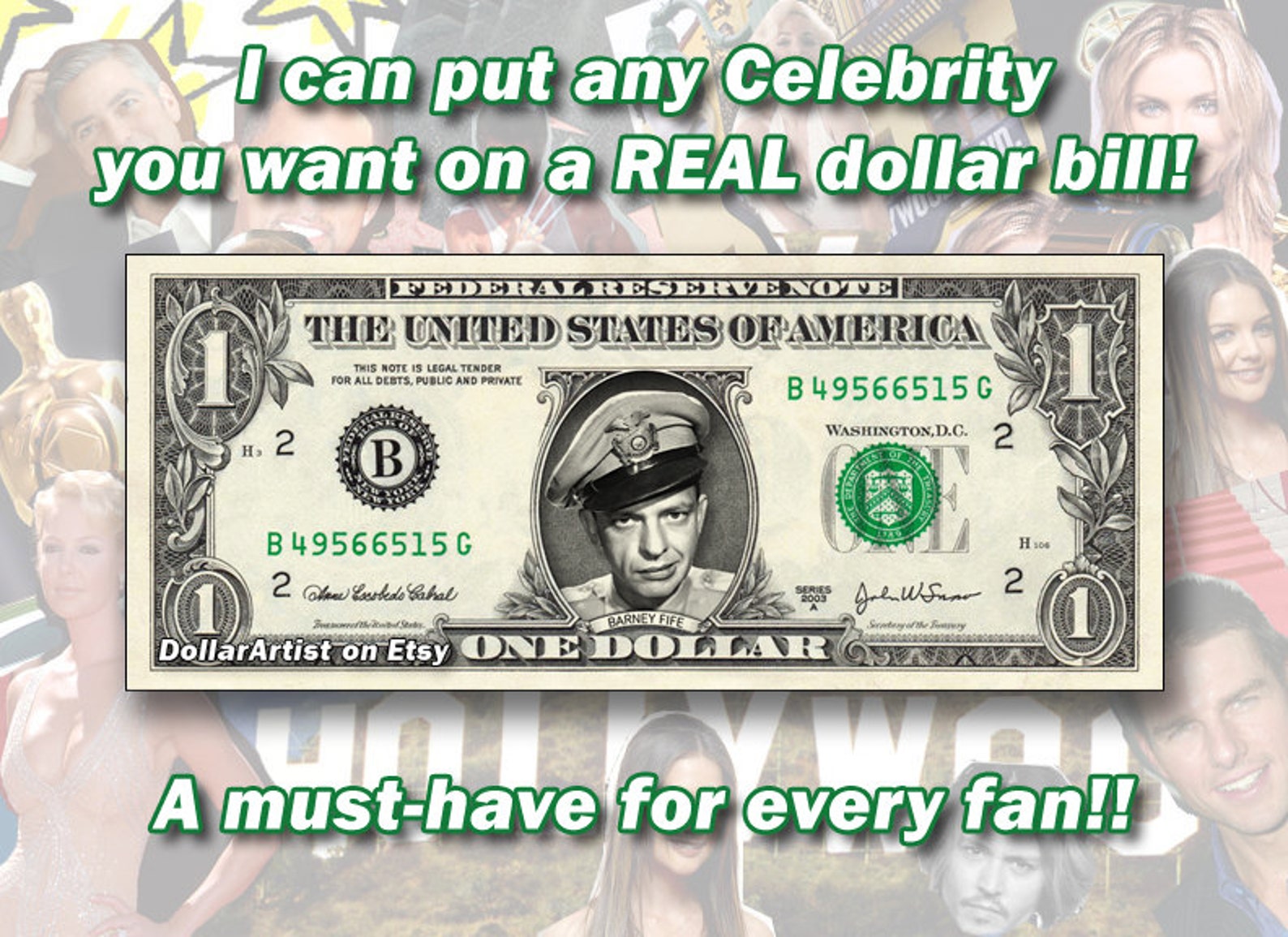 Celebrity Dollar Bill ANY CELEBRITIES You Want on Real Etsy