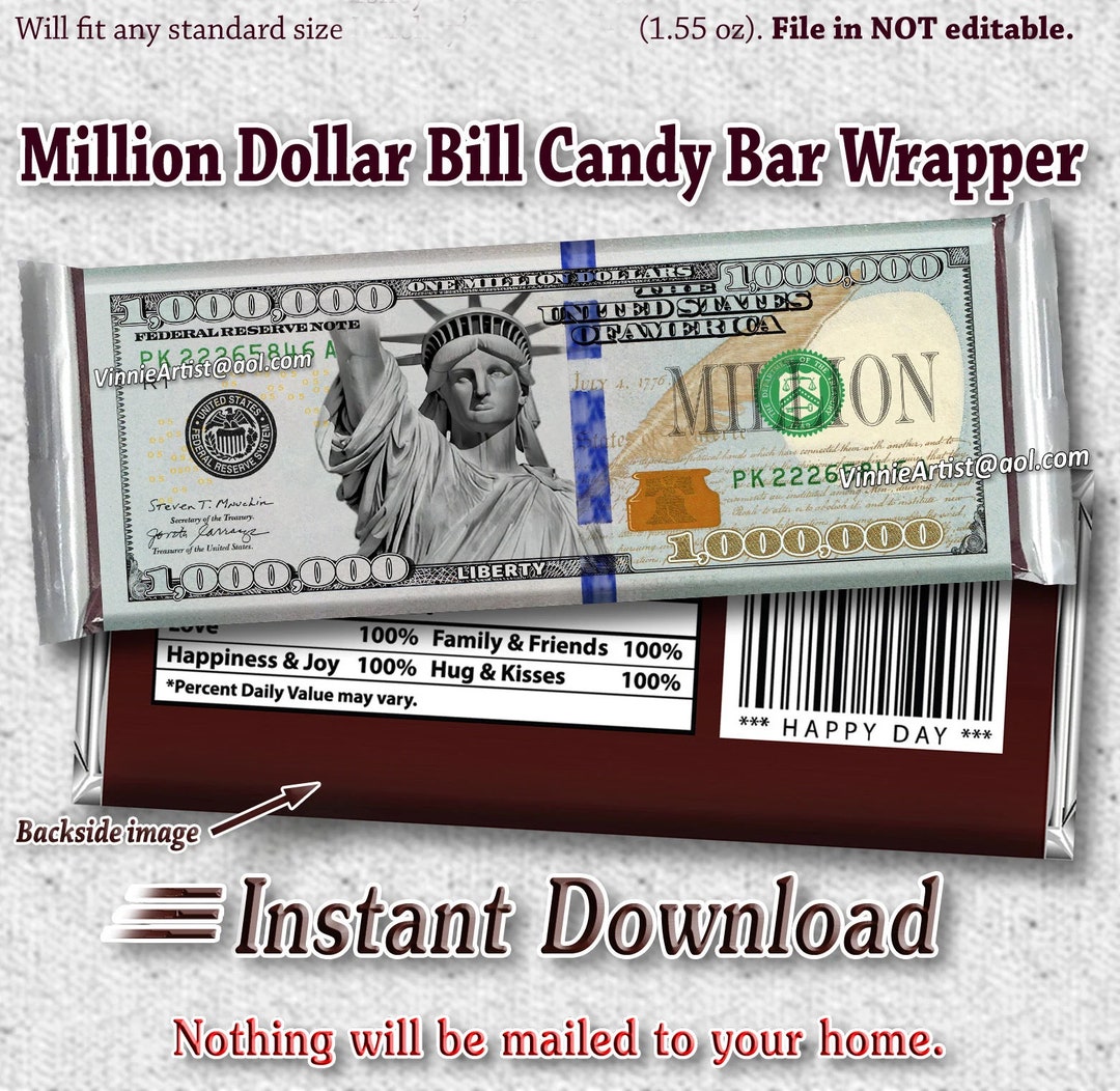 PRINTABLE Money Candy Bar Wrappers Chocolate Instant Download Cash ...