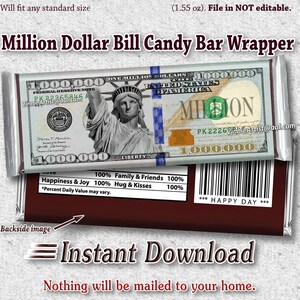 PRINTABLE Money Candy Bar Wrappers Chocolate Instant Download Cash ...