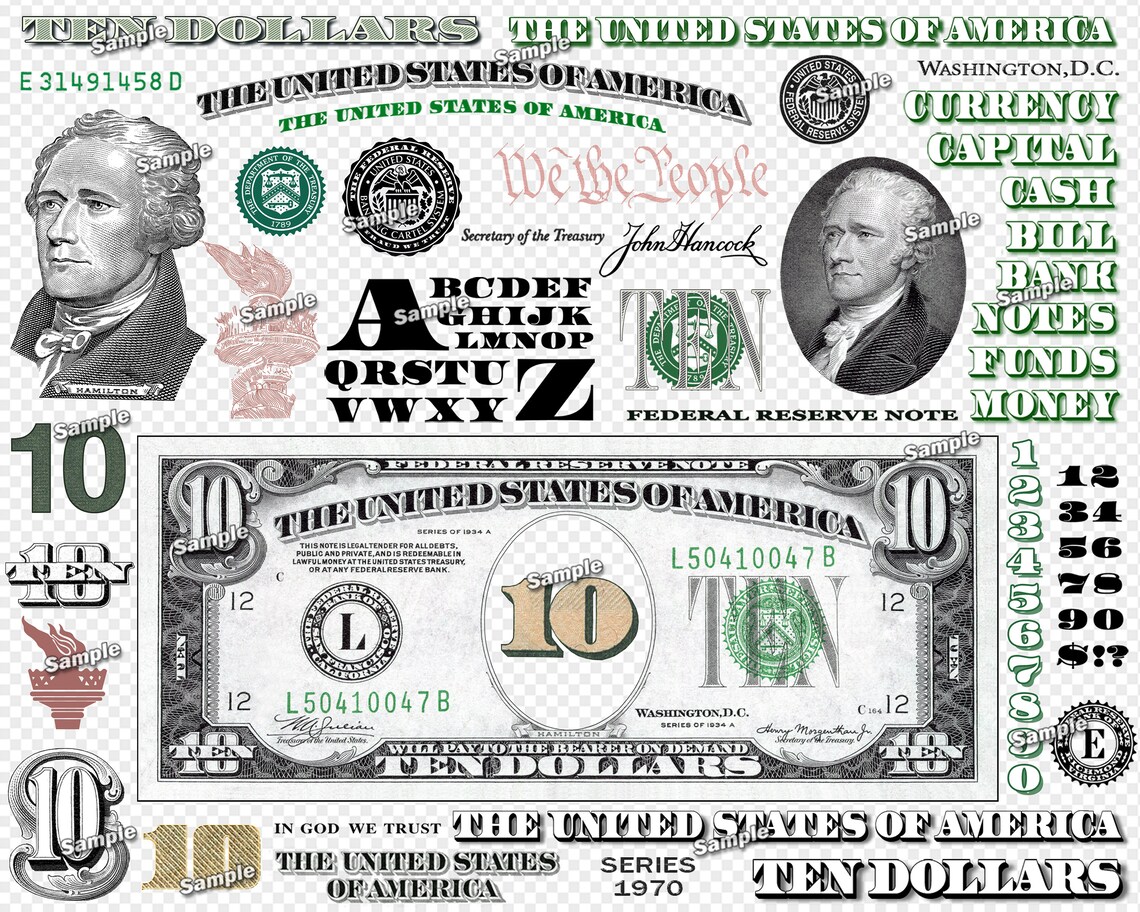 Ten Dollar Bill Design Images Photoshop Transparent File PNG - Etsy
