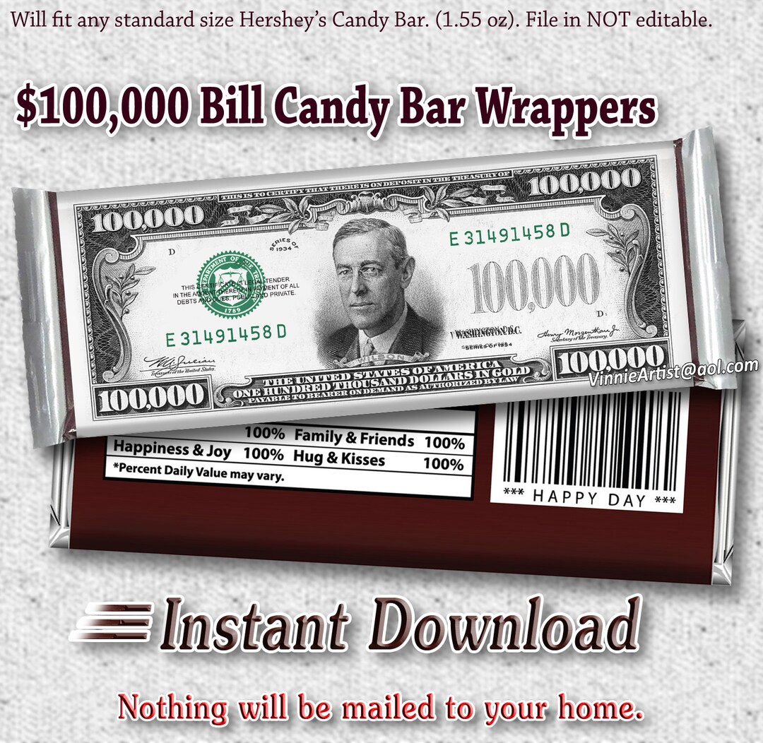 PRINTABLE Hershey's Money Candy Bar Wrappers Chocolate - Etsy