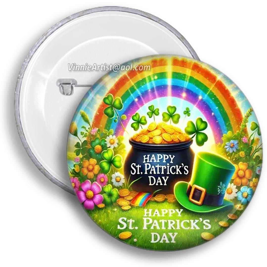Happy St Patrick's Day Button Pin Pinback Badge Collectible Button ...