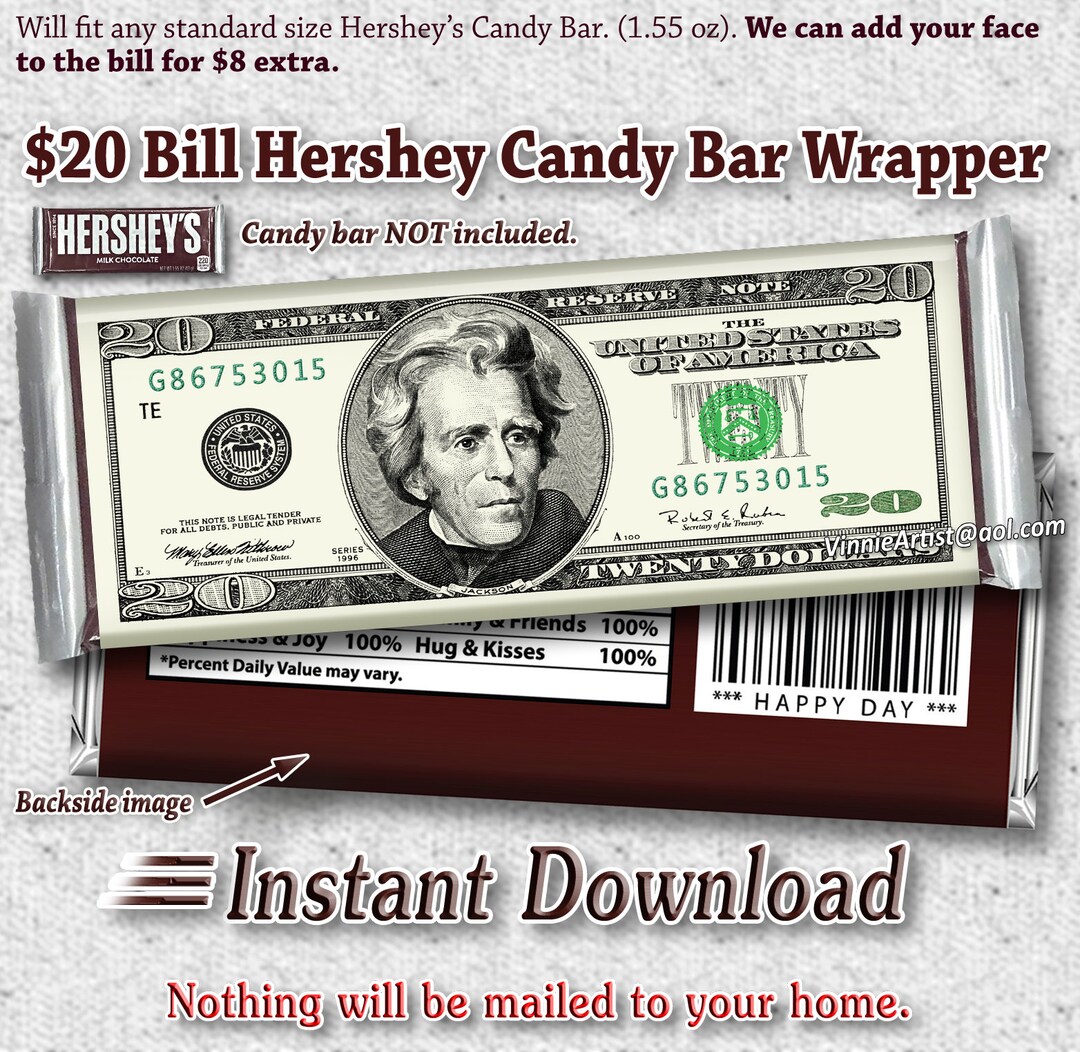 IMPRIMIBLE Hershey's Money Candy Bar Wrappers Chocolate - Etsy México