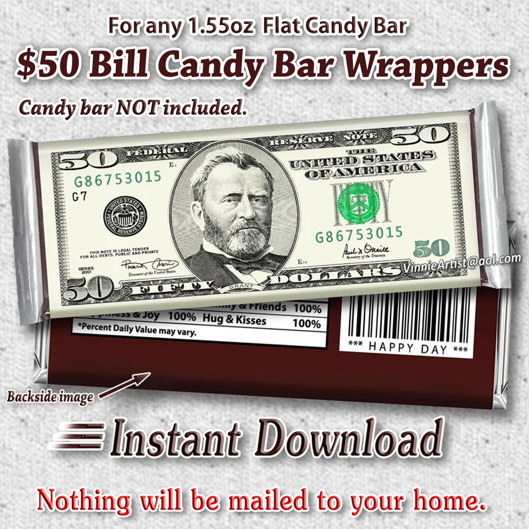 PRINTABLE Money Candy Bar Wrappers Chocolate Instant Download Cash ...