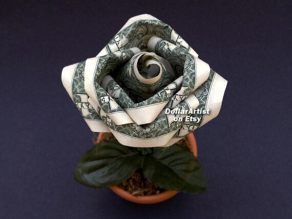 Flower In Clay Pot Money Origami Dollar Bill Cash Rose Plant