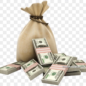IMMAGINE IN VENDITA Borsa di denaro Bottino in contanti Banconote da cento dollari 100 PNG Grafica trasparente Download digitale File Photoshop Artwork
