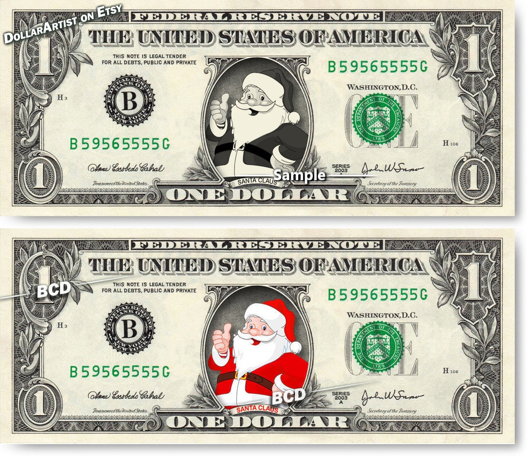 SANTA CLAUS on a Real Money Dollar Christmas Cash Great - Etsy