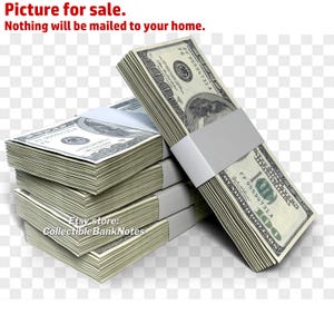 IMAGEM para VENDA: Pilha de dinheiro com faixas de 5 pilhas de notas de cem dólares 100 PNG gráfico transparente digital para download do arquivo Photoshop 50.000