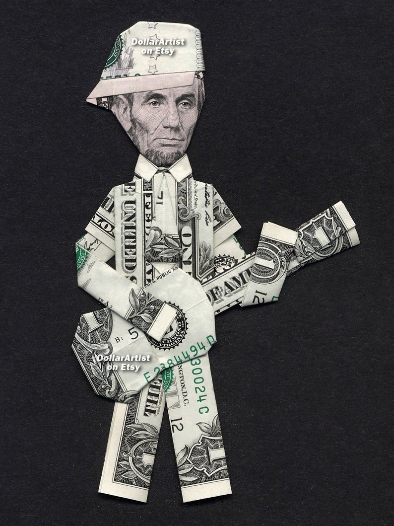 Abe Lincoln W Baseball Cap Playing Guitar Dollar Origami Etsy - image 0