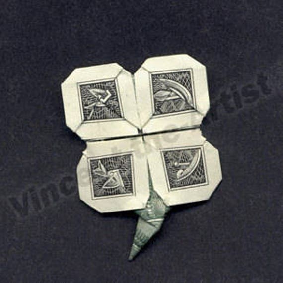 4 Leaf Clover Money Origami Dollar Bill Art Good Luck Charm Plant Shamrock Flower Made Of Money