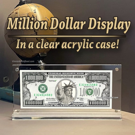 Million Dollar Bill in a Plastic Case Currency Acrylic Holder Slab Fake  Play Money Not Real 